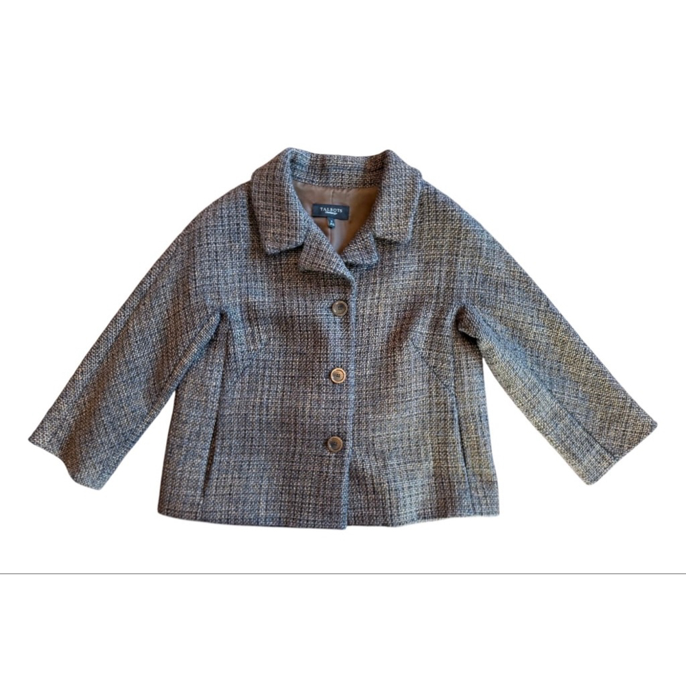 Talbots Brown Gray Tweed Cropped Blazer Jacket Women's Size 8 - Picture 4 of 13
